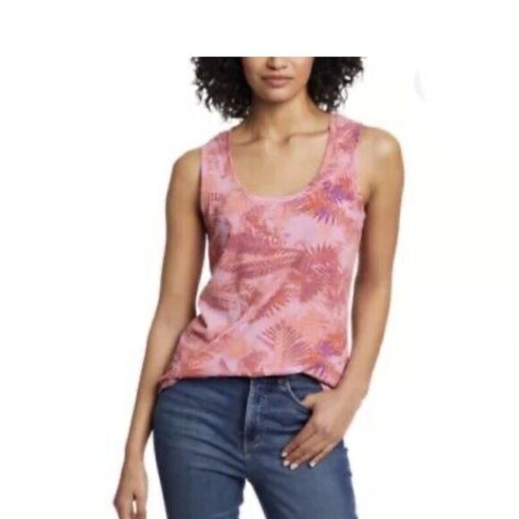 Eddie Bauer Womens Myriad Leaf Print Sleeveless Tank Too Pink Purple Sz S - Picture 1 of 6